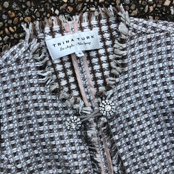 Trina Turk Tweed Fringe Trim Jewel clasp jacket XS - Picture 4 of 7